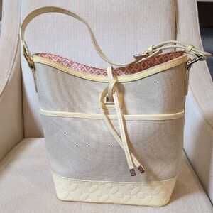 Spartina 449 Splendor Yellow High Tied Bucket Bag Tote Leather & Linen